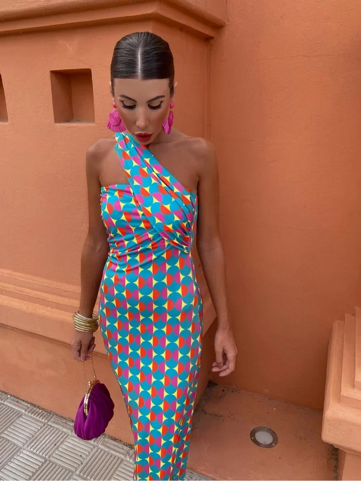 Vestido Midi Diagonal Moderno Chic