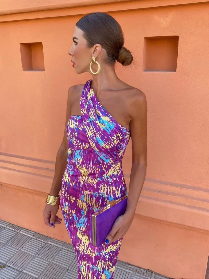 Vestido Midi Diagonal Moderno Chic